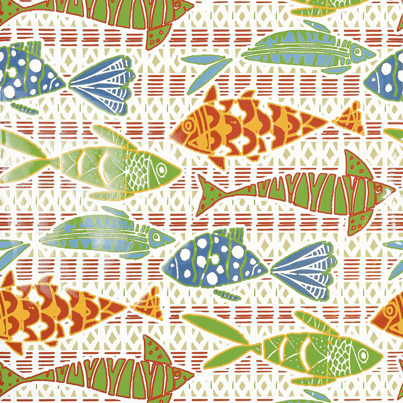 T15869 Batik Fish Coral and Blue Islander Wallpaper by Thibaut