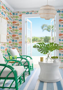 T15869 Batik Fish Coral and Blue Islander Wallpaper by Thibaut