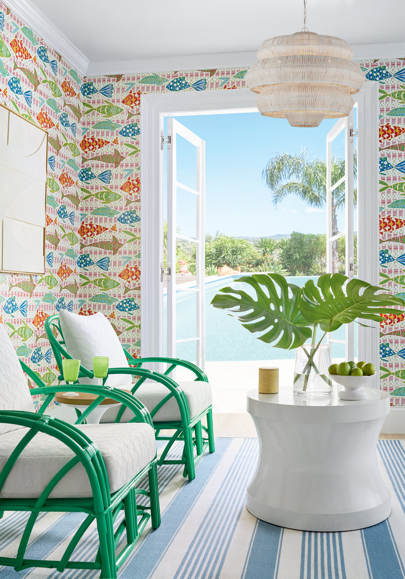 T15869 Batik Fish Coral and Blue Islander Wallpaper by Thibaut
