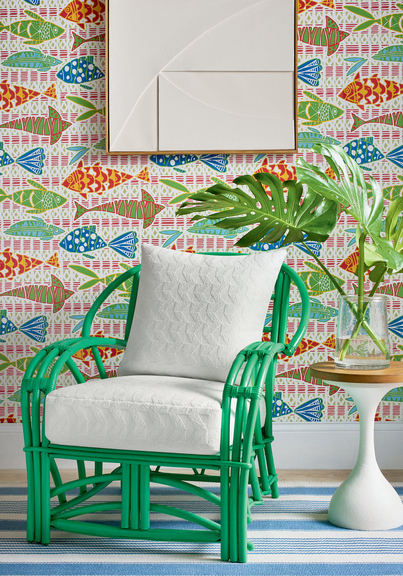 T15869 Batik Fish Coral and Blue Islander Wallpaper by Thibaut