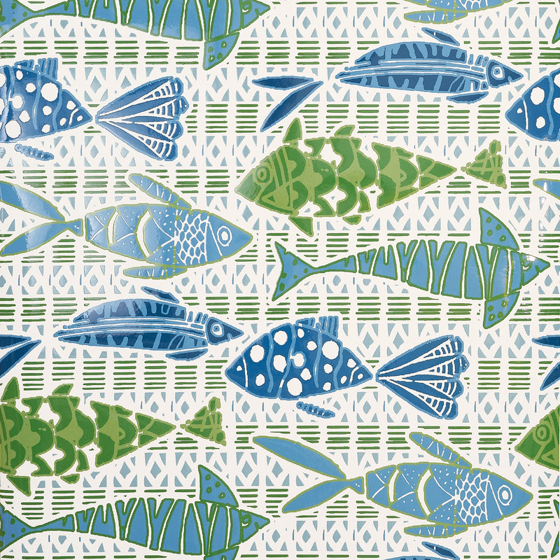 T15870 Batik Fish Blue and Green Islander Wallpaper by Thibaut
