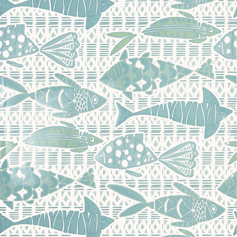 T15871 Batik Fish Spa Blue Islander Wallpaper by Thibaut