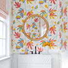 T16206 Matisse Leaf Kismet Coral and Yellow Wallpaper by Thibaut