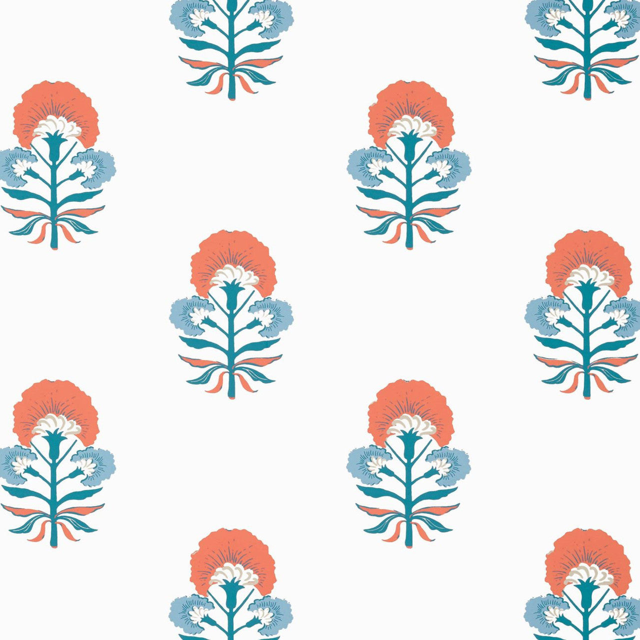 T16213 Tybee Bud Kismet French Blue and Coral Wallpaper by Thibaut