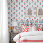 T16213 Tybee Bud Kismet French Blue and Coral Wallpaper by Thibaut