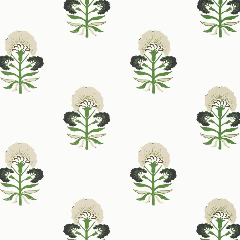 T16214 Tybee Bud Kismet Black and Green Wallpaper by Thibaut