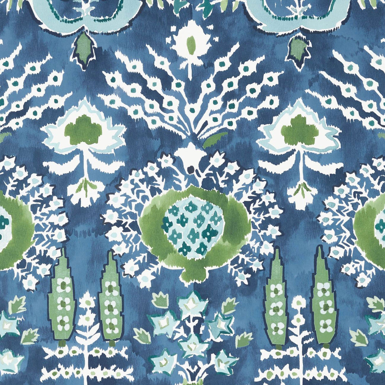 T16241 Mendoza Suzani Kismet Blue and Green on Navy Wallpaper by Thibaut