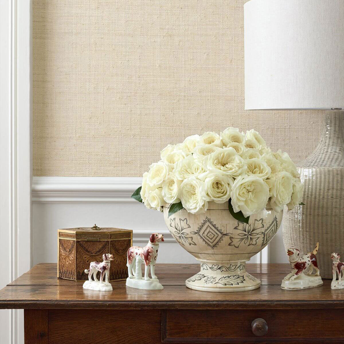 T19602 Bethany Raffia Grasscloth Resource Volume 6 Off White Wallpaper by Thibaut