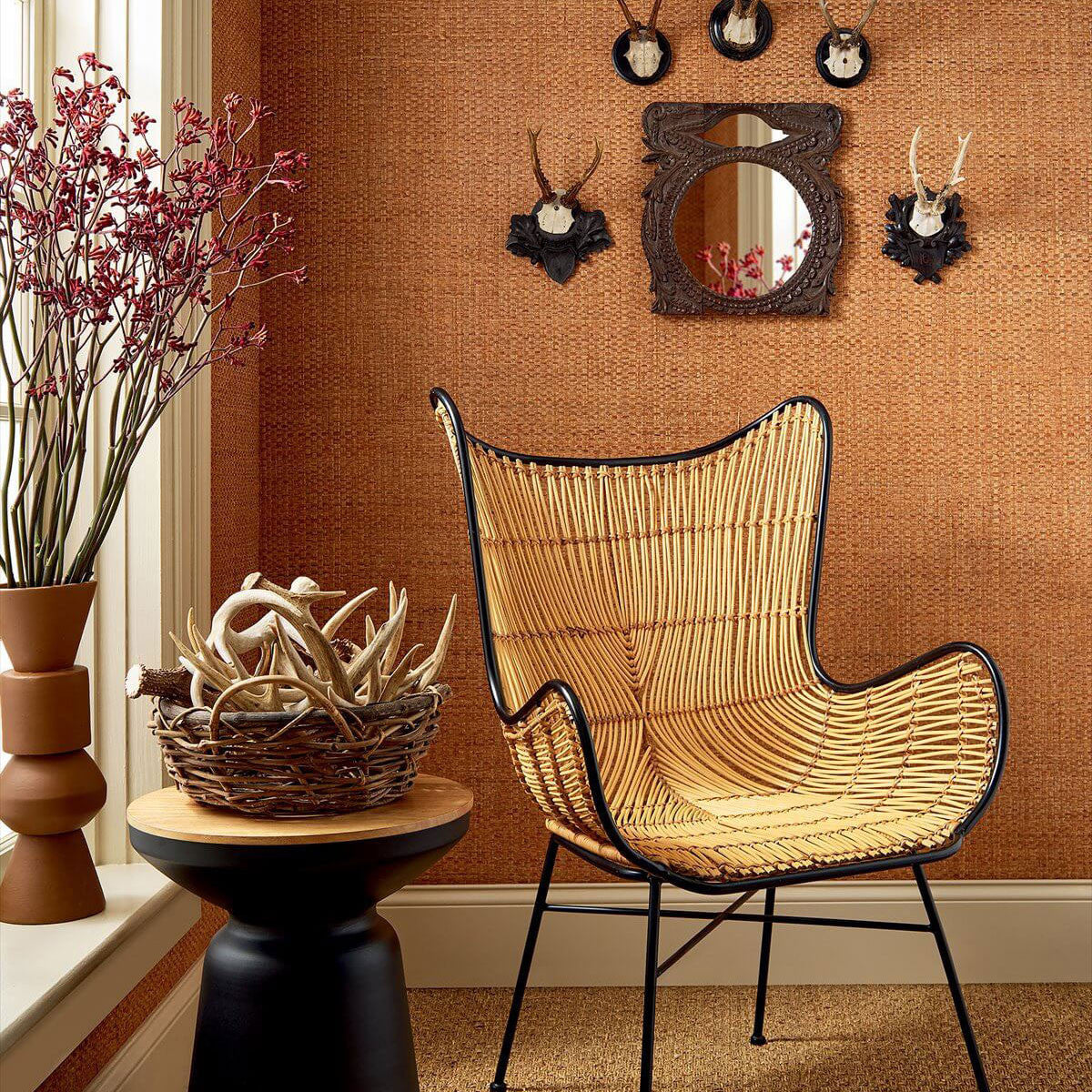 T19606 Lauderdale Grasscloth Resource Volume 6 Pumpkin Wallpaper by Thibaut