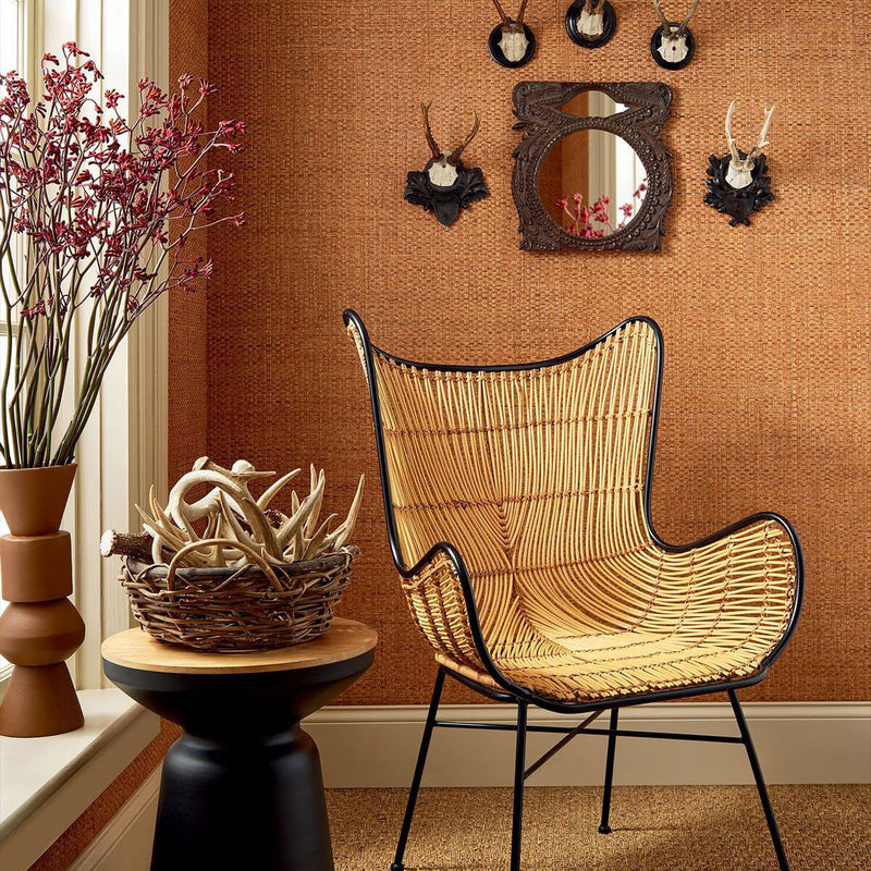 T19606 Lauderdale Grasscloth Resource Volume 6 Pumpkin Wallpaper by Thibaut