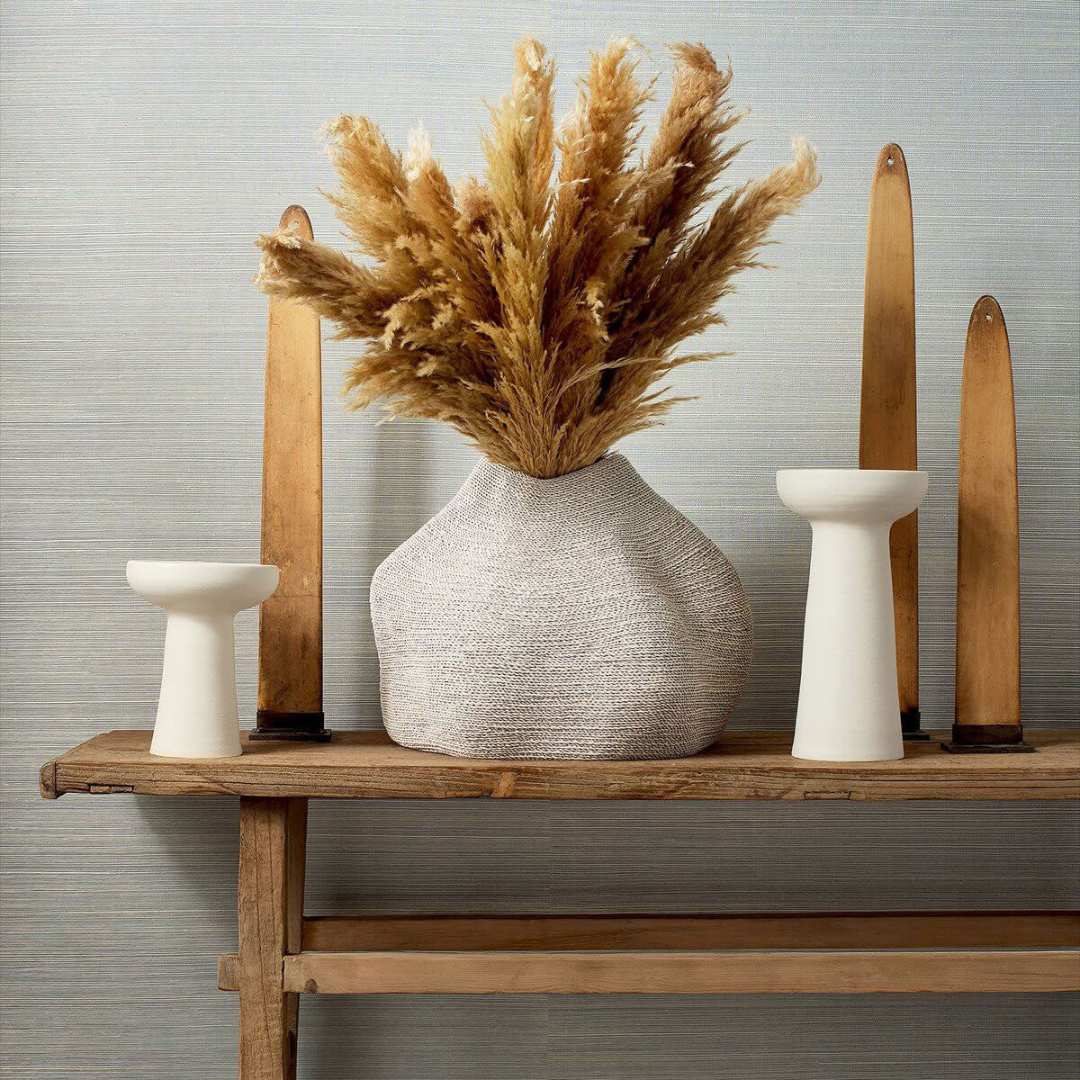 T19639 Heather Sisal Grasscloth Resource Volume 6 Steel Wallpaper by Thibaut