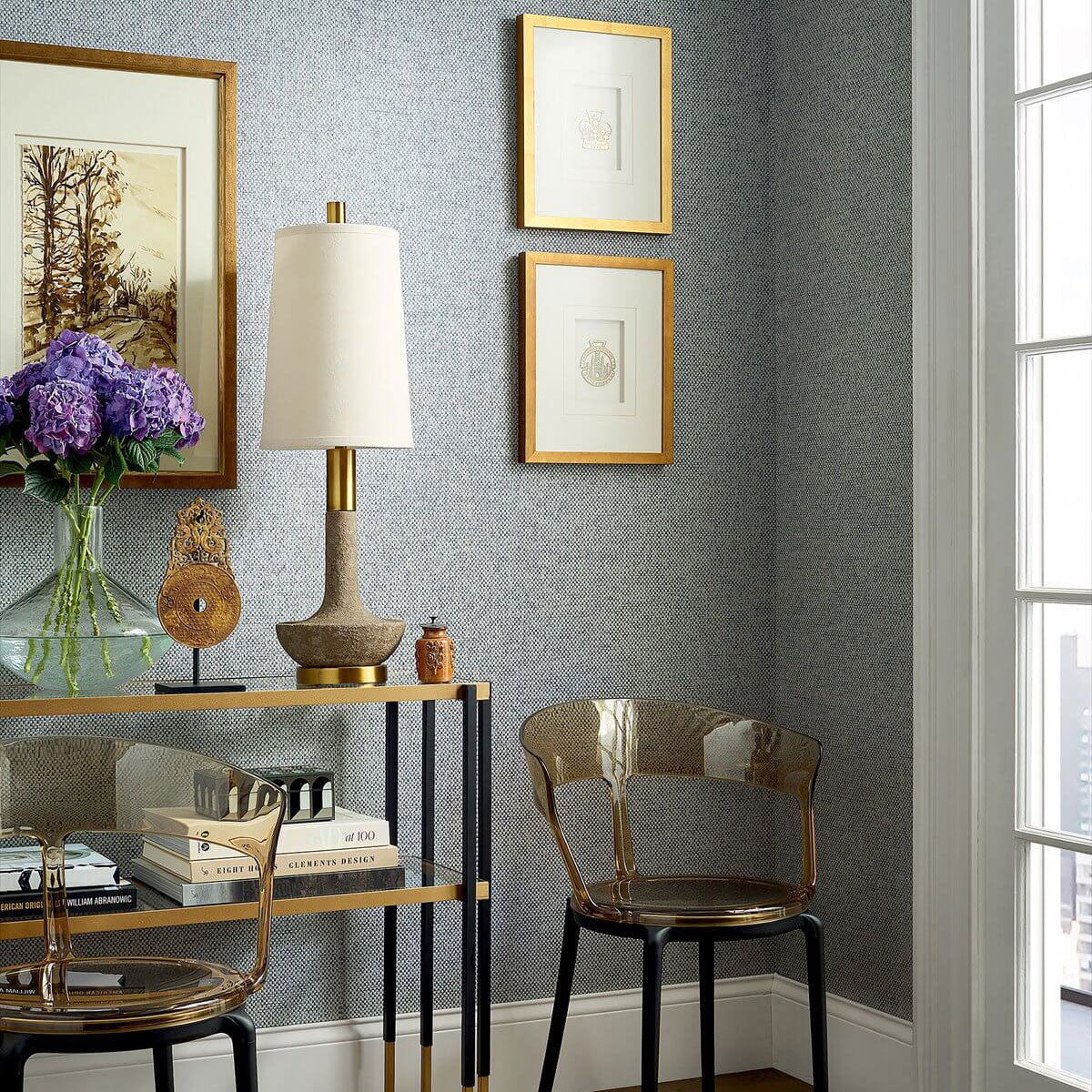 T19679 Clarkson Weave Grasscloth Resource Volume 6 Slate Wallpaper by Thibaut