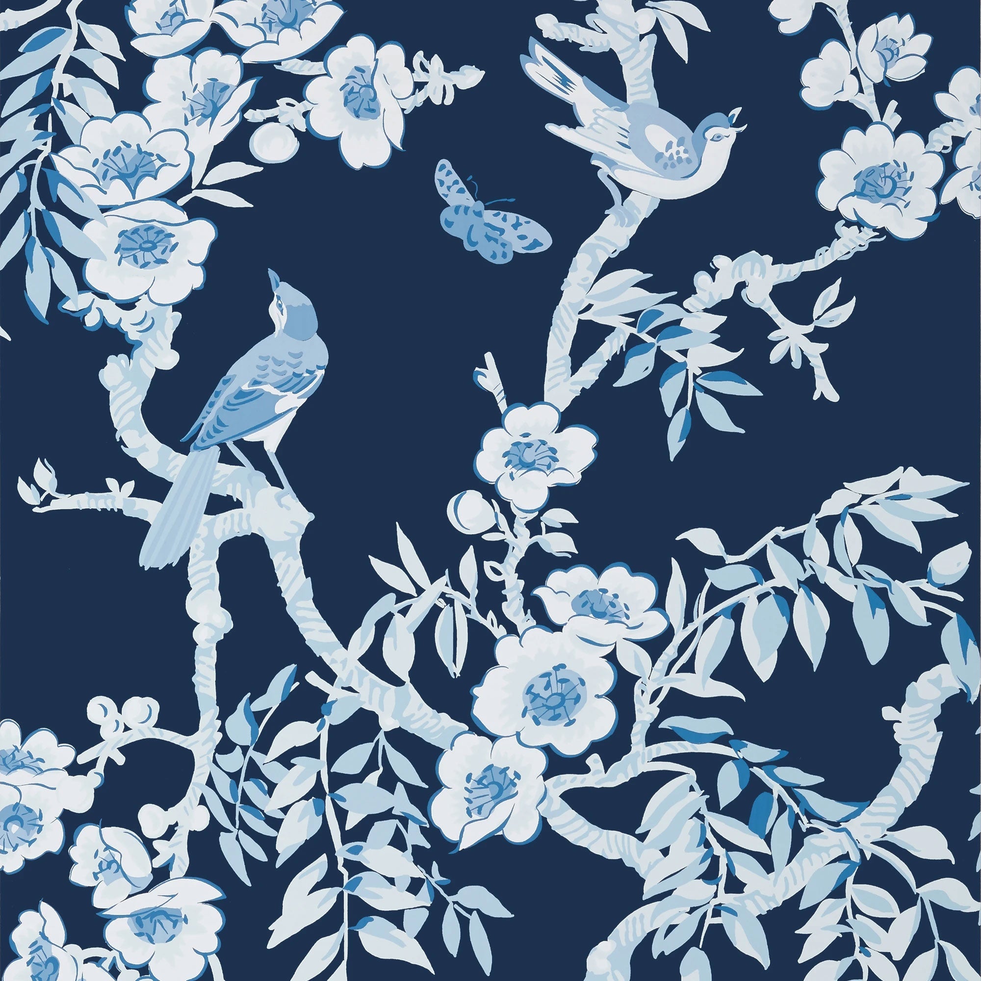 T20844 Yukio Navy and White Eden Wallpaper by Thibaut