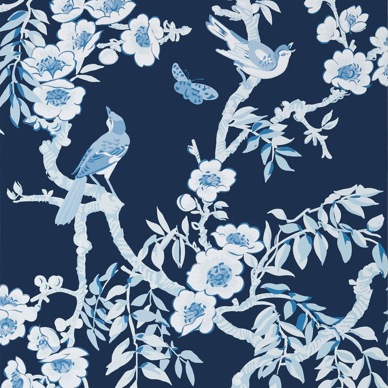 T20844 Yukio Navy and White Eden Wallpaper by Thibaut