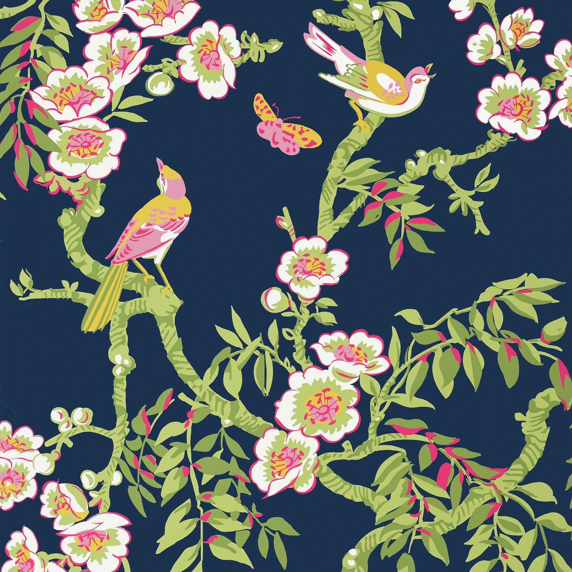 T20846 Yukio Navy and Pink Eden Wallpaper by Thibaut