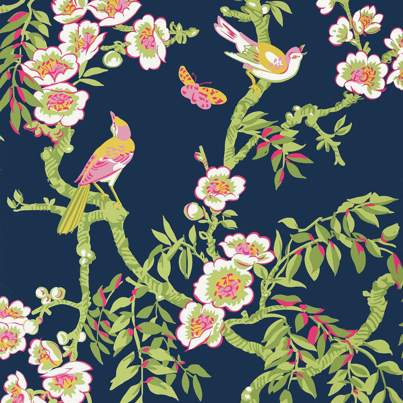 T20846 Yukio Navy and Pink Eden Wallpaper by Thibaut
