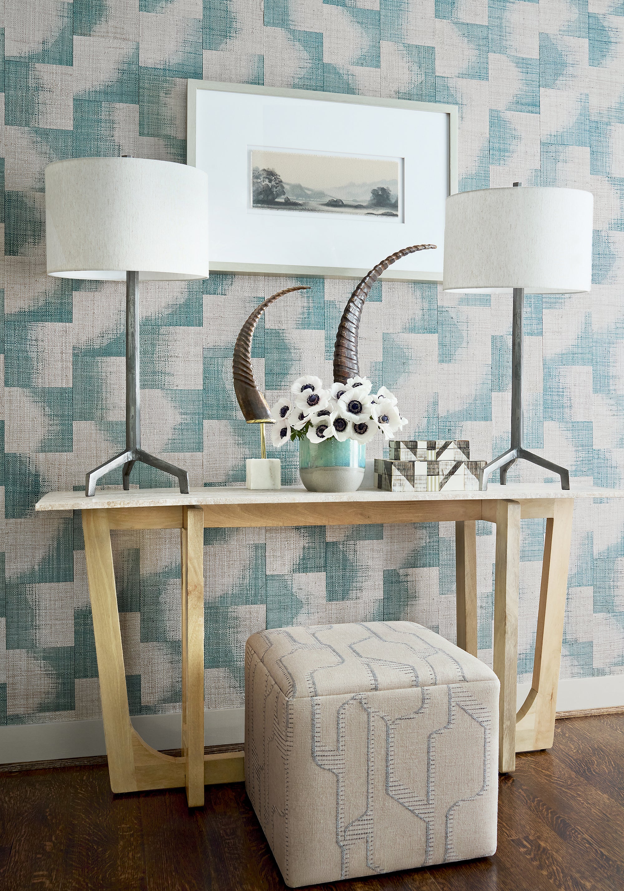 T24429 Raffia Squares Mineral Yutori Wallpaper by Thibaut