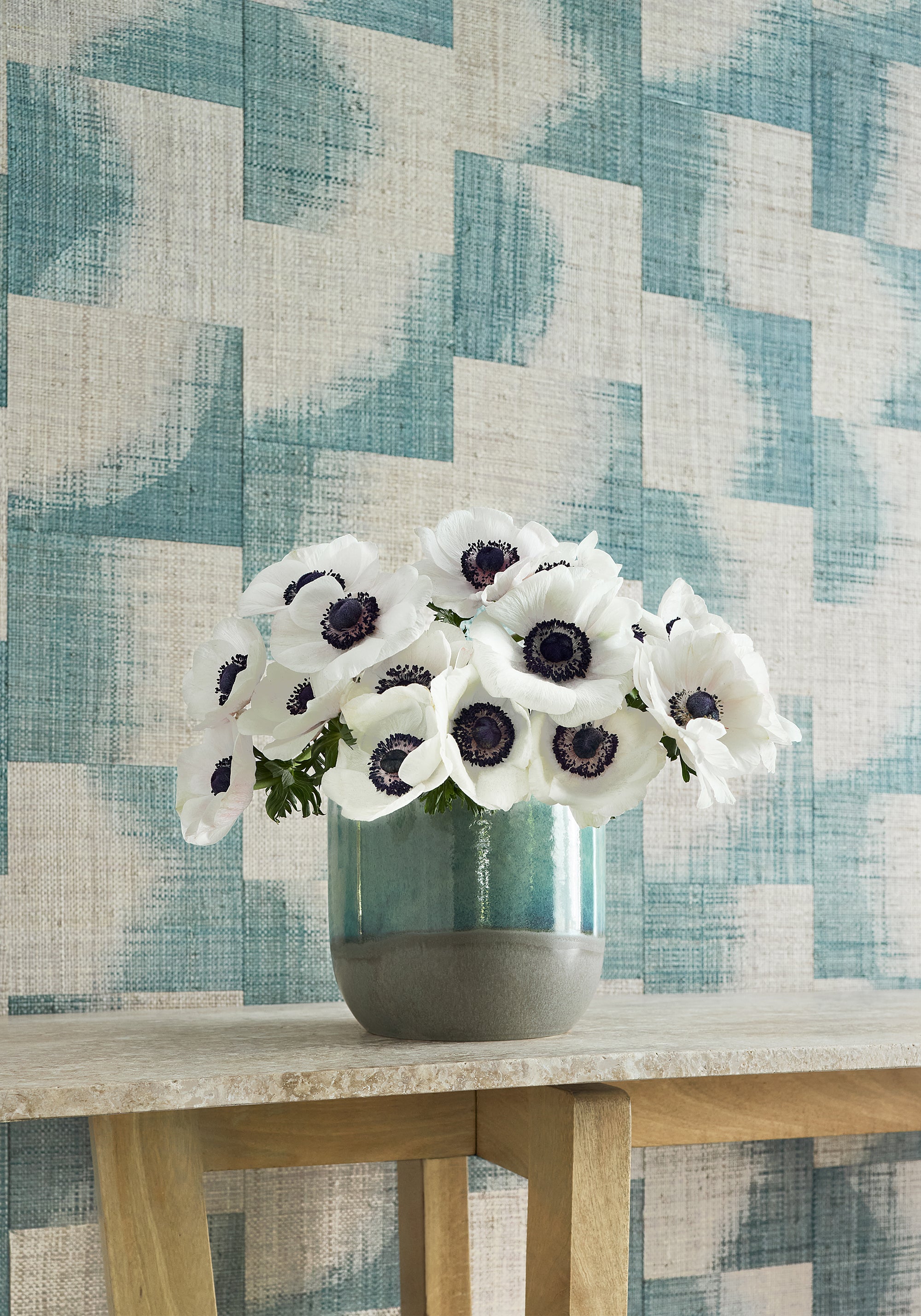 T24429 Raffia Squares Mineral Yutori Wallpaper by Thibaut