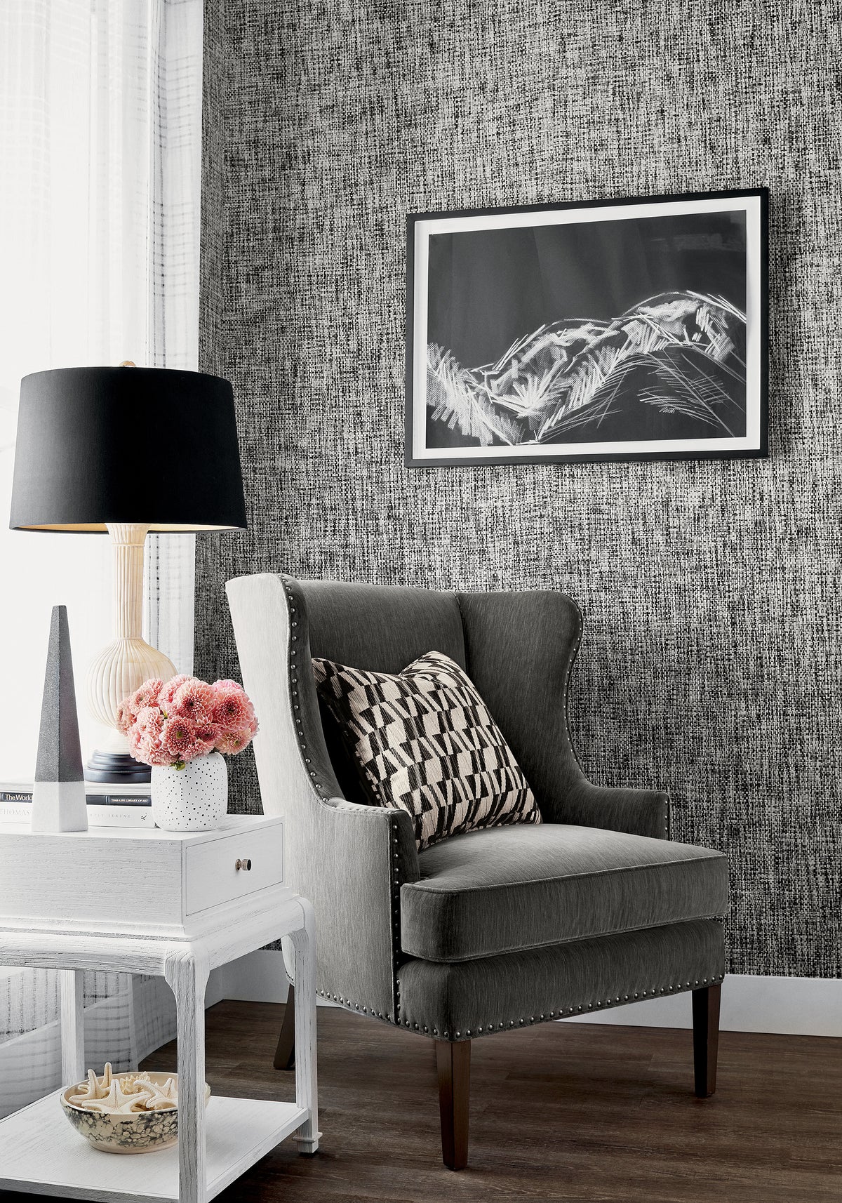 Arthur's Tweed Black Natural Resource 3 Wallpaper by Thibaut