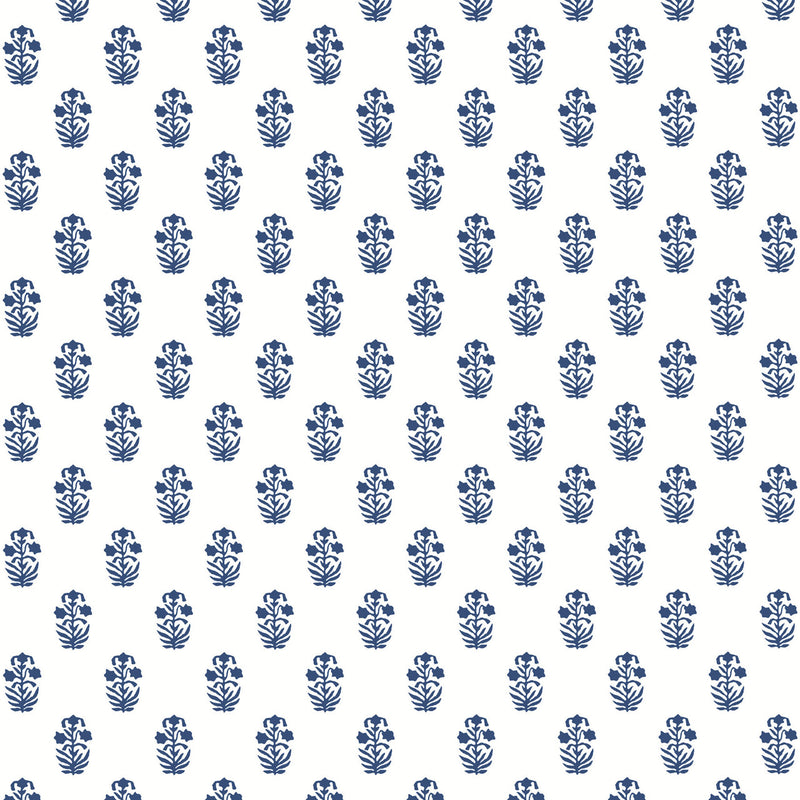 T36400 Corwin Indienne Navy on White Wallpaper by Thibaut