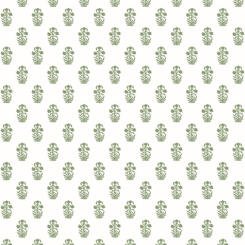 T36402 Corwin Indienne Green on White Wallpaper by Thibaut