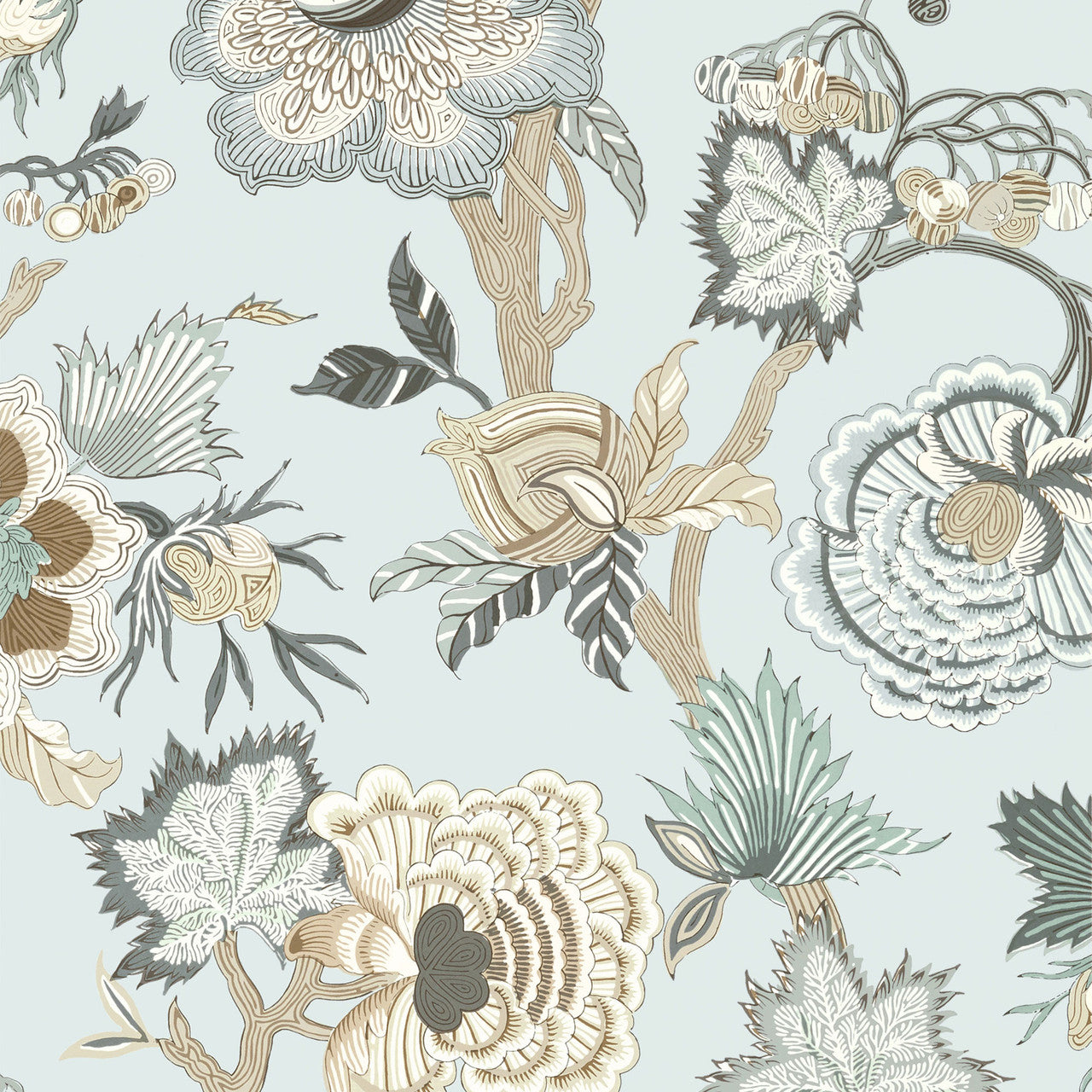 T36420 Indienne Jacobean Indienne Robin's Egg Wallpaper by Thibaut