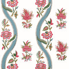 T36426 Ribbon Floral Indienne Raspberry and Teal Wallpaper by Thibaut