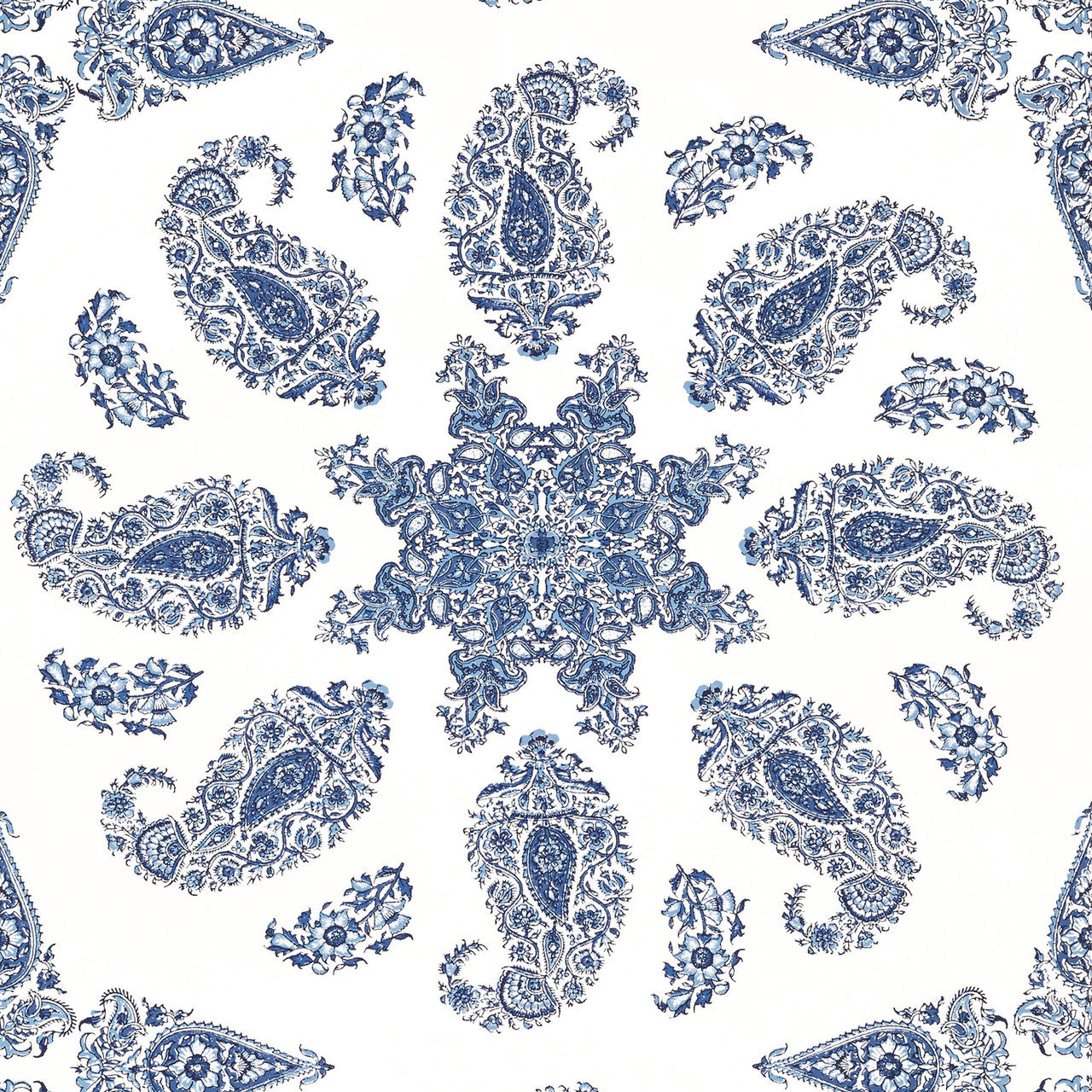 T36429 East India Indienne Blue and White Wallpaper by Thibaut