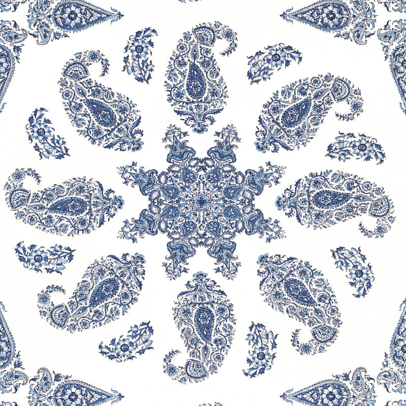 T36429 East India Indienne Blue and White Wallpaper by Thibaut
