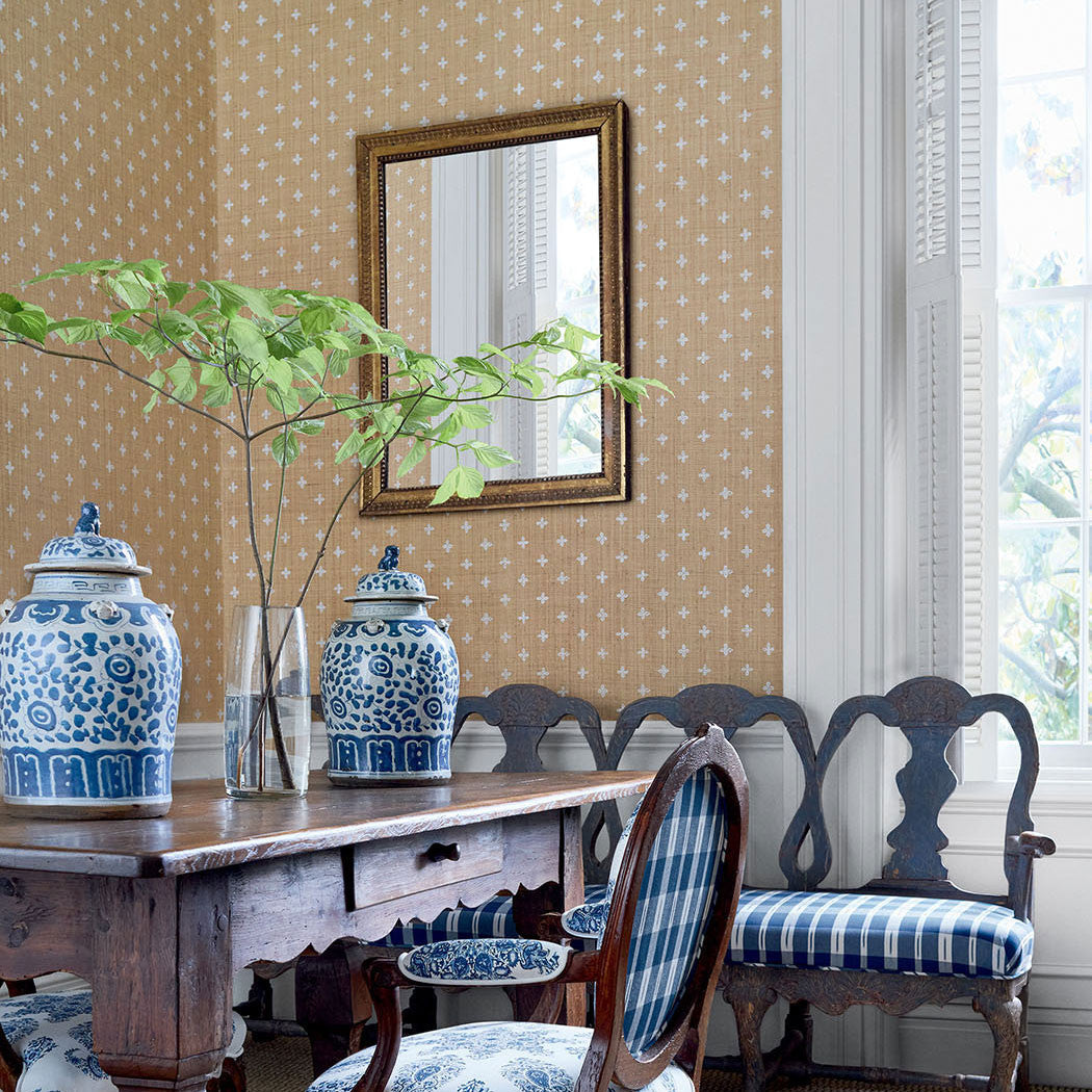 T36450 Bethany Indienne White on Natural Wallpaper by Thibaut