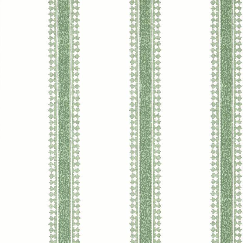 T36466 Cambridge Stripe Indienne Green Wallpaper by Thibaut