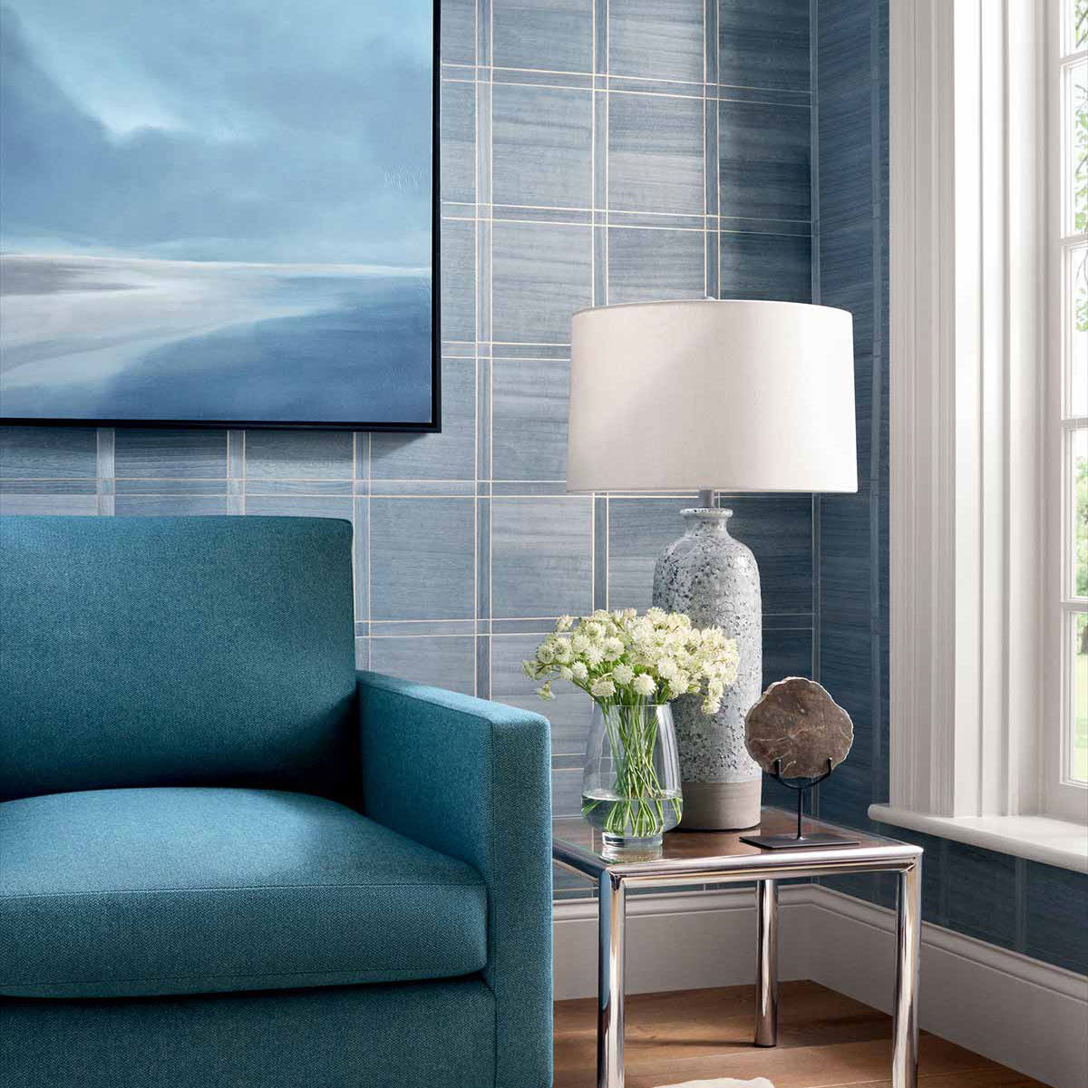 T41004 Wood Panel Modern Resource 4 Cadet and Metallic Pewter Wallpaper by Thibaut