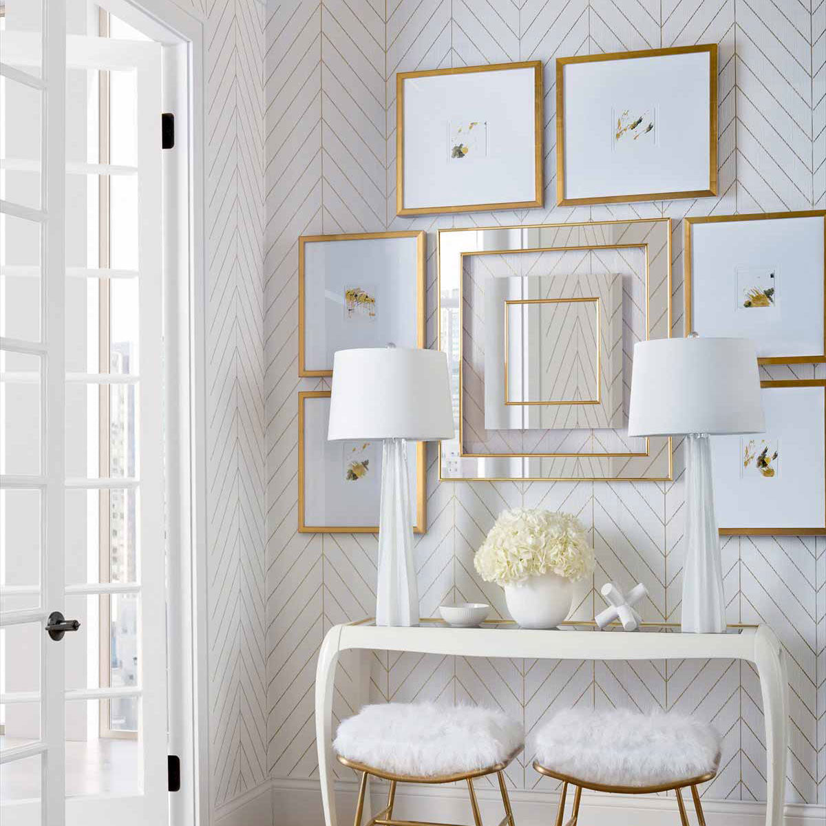 T41005 Land Bridge Modern Resource 4 White and Metallic Gold Wallpaper by Thibaut