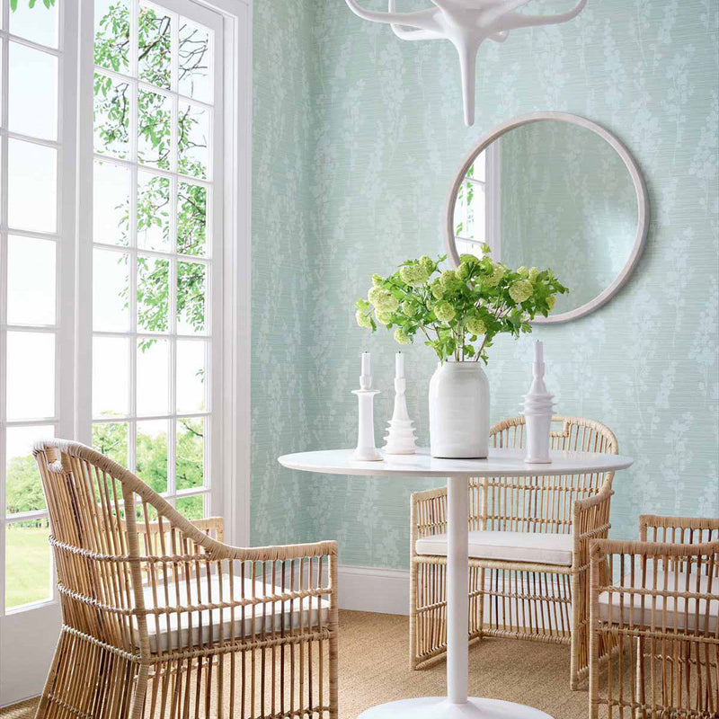 T41051 Spring Blooms Modern Resource 4 Soft Green and Blue Wallpaper by Thibaut