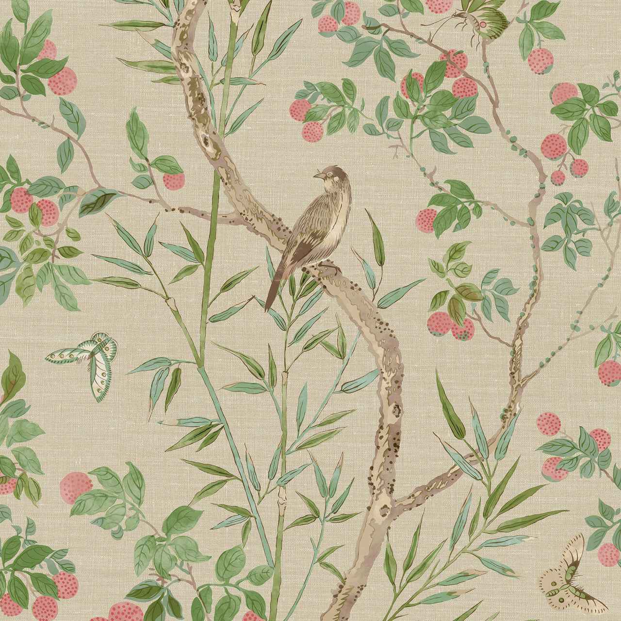 T42009 Claire Sojourn Coral and Green Wallpaper by Thibaut