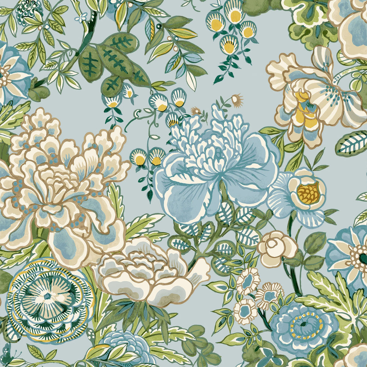 T42020 Peony Garden Sojourn Spa Blue Wallpaper by Thibaut