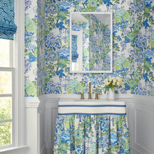 T42021 Peony Garden Sojourn Blue and Green Wallpaper by Thibaut
