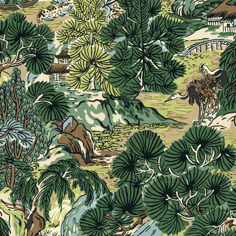 T42025 Pagoda Trees Sojourn Brown and Green Wallpaper by Thibaut