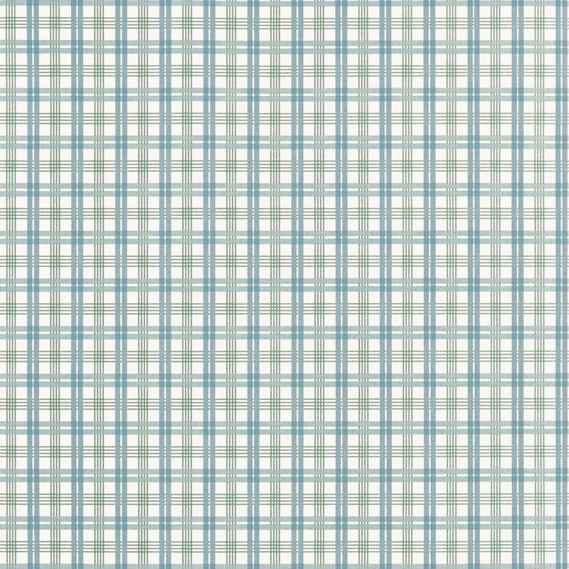 T44055 Huntley Plaid Peacock Blue and Green Stripes and Checks Resource Wallpaper by Thibaut