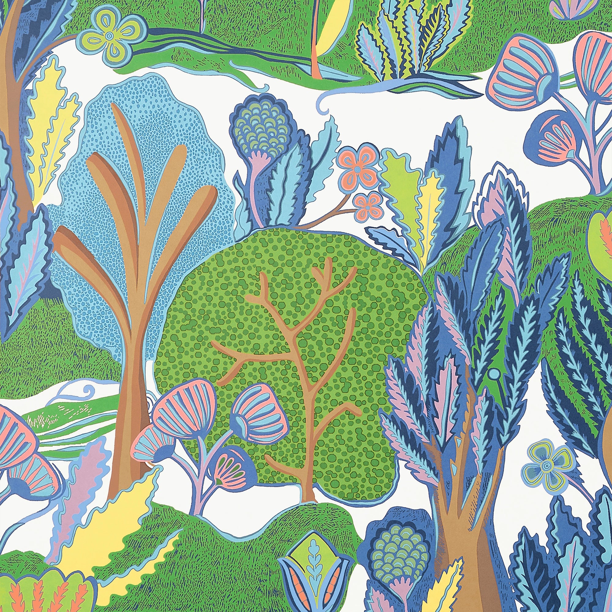 T45009 Albero Green and Blue Wanderlust Wallpaper by Thibaut