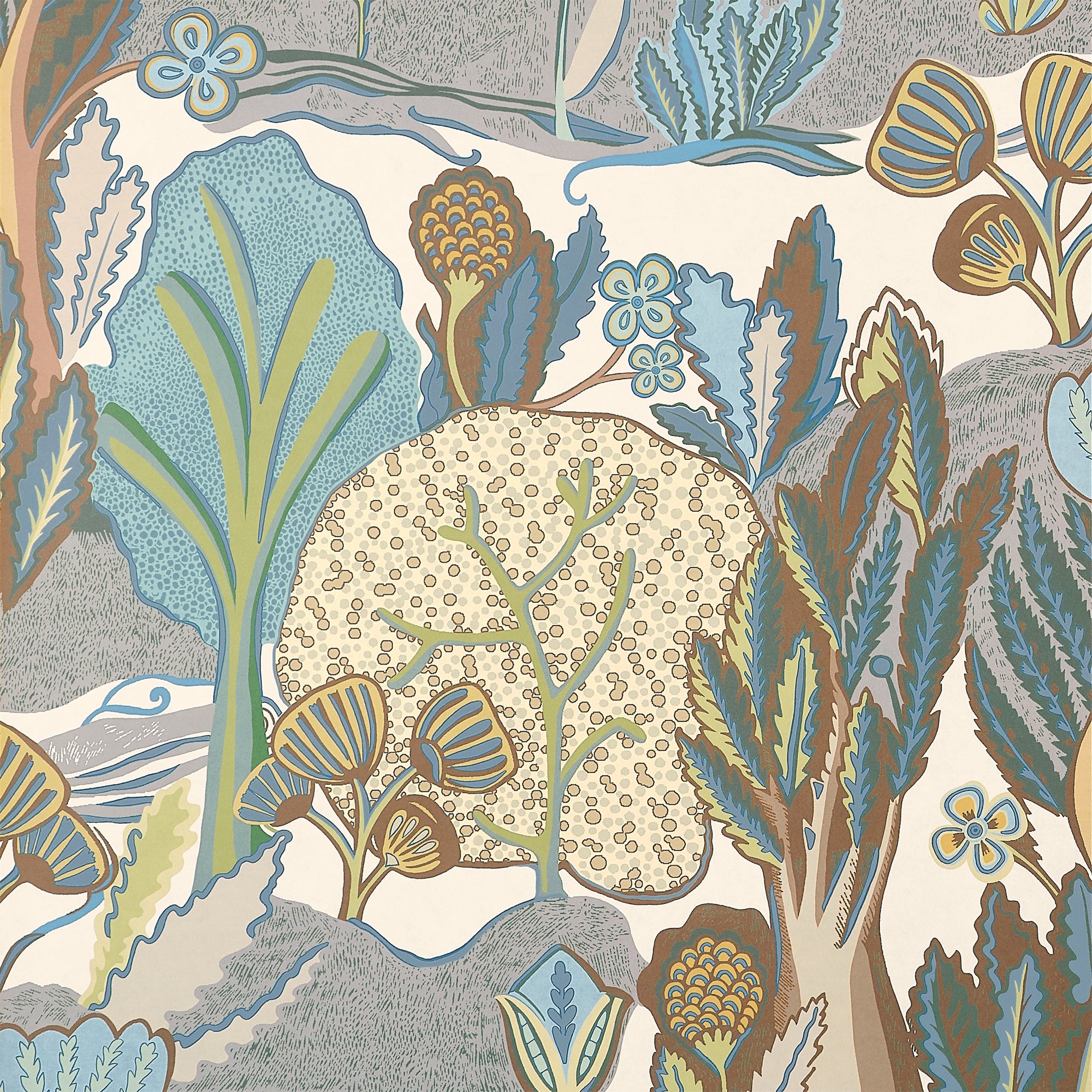 T45013 Albero Sage and Beige Wanderlust Wallpaper by Thibaut