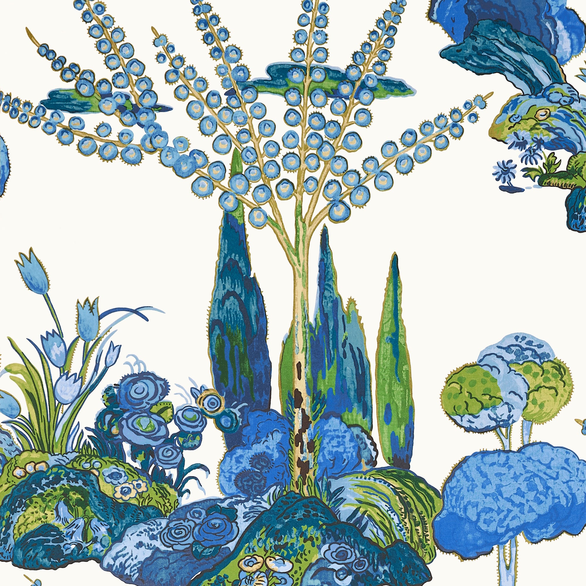 T45028 Orleans Blue and Green Wanderlust Wallpaper by Thibaut