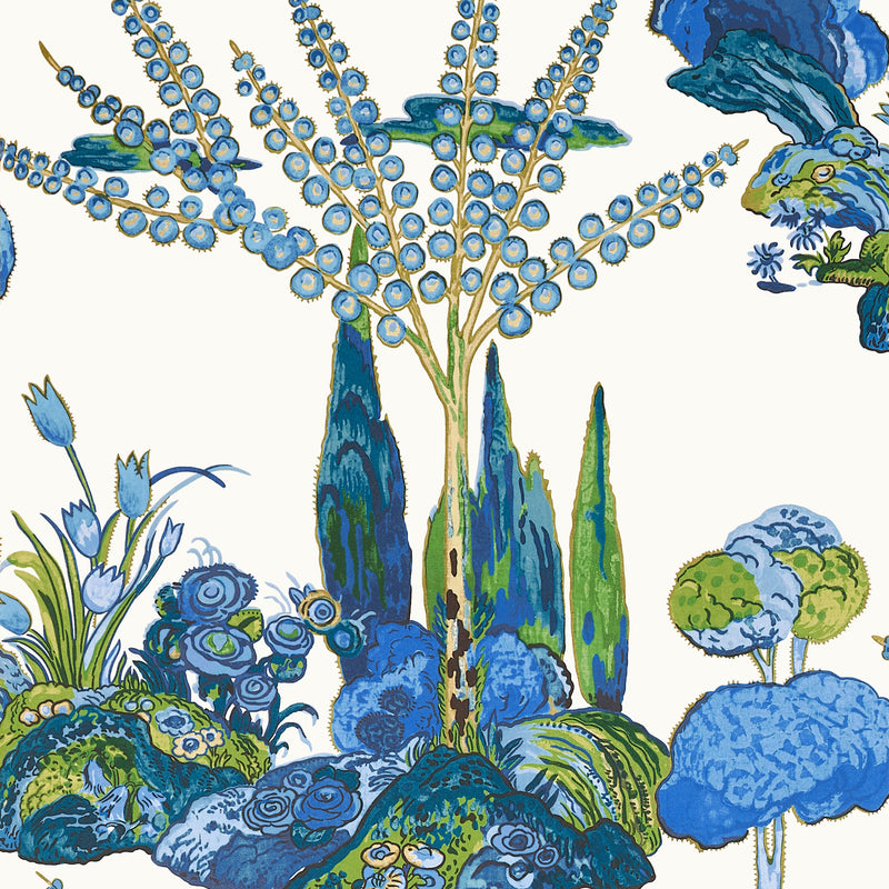 T45028 Orleans Blue and Green Wanderlust Wallpaper by Thibaut