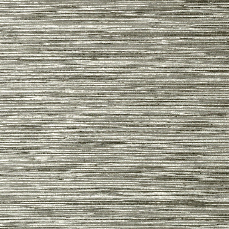 T75120 Jindo Grass Faux Resource Charcoal on Metallic Silver Wallpaper by Thibaut