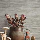 T75120 Jindo Grass Faux Resource Charcoal on Metallic Silver Wallpaper by Thibaut