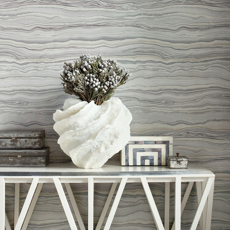 T75175 Treviso Marble Faux Resource Grey Wallpaper by Thibaut