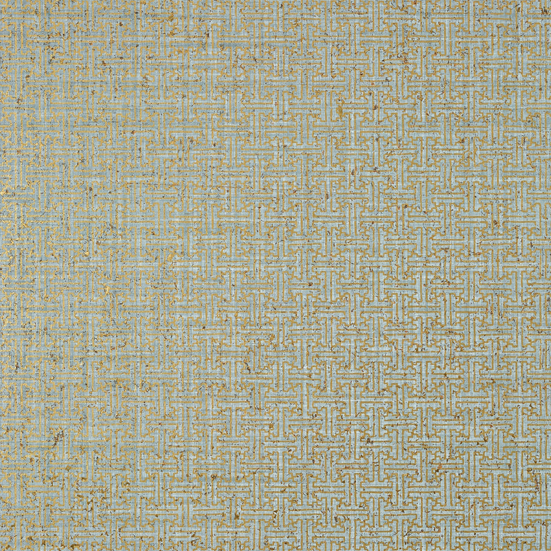 T83001 Taza Cork Metallic Gold on Aqua Natural Resource 2 Wallpaper by Thibaut