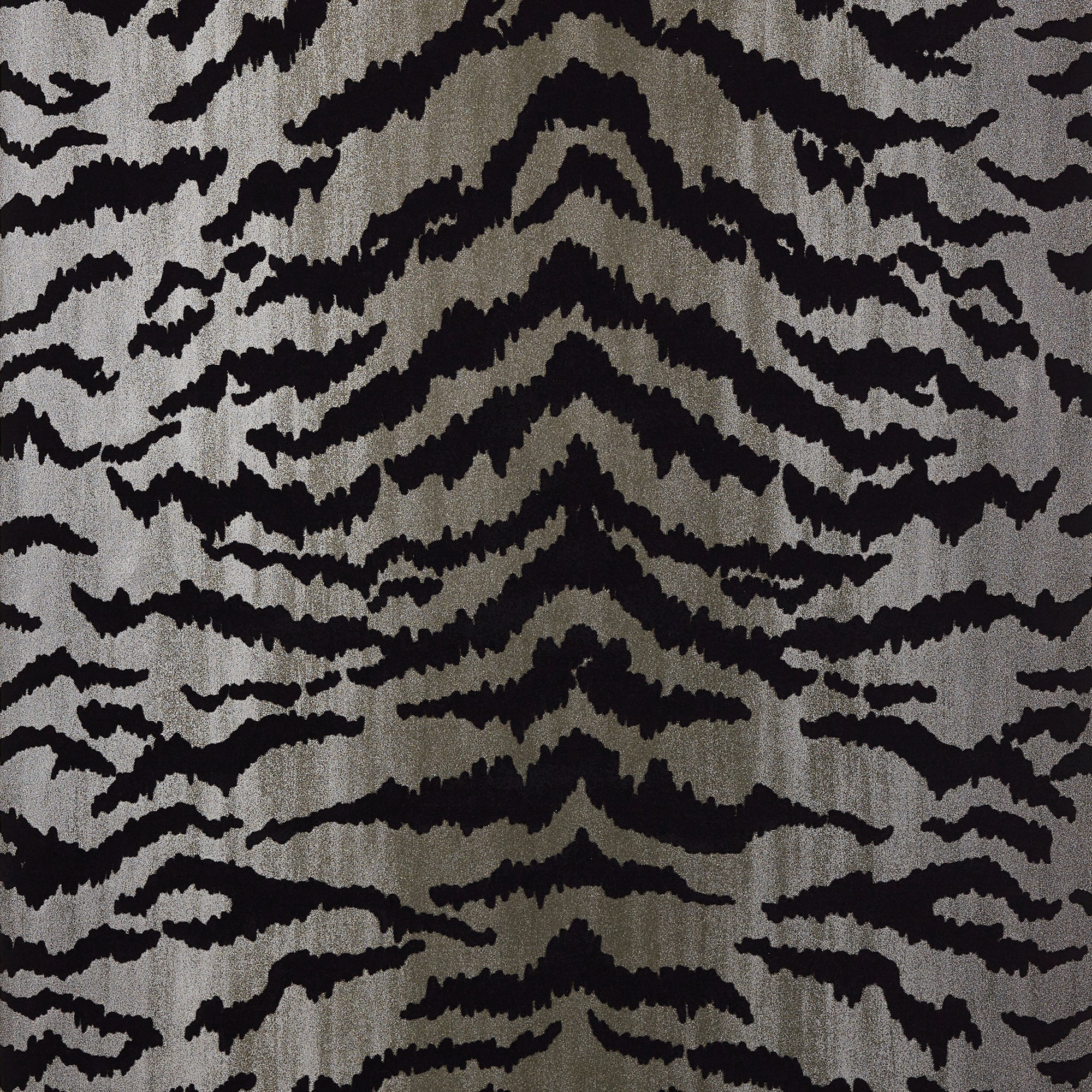 T83065 Tiger Flock Black on Metallic Silver Natural Resource 2 Wallpaper by Thibaut