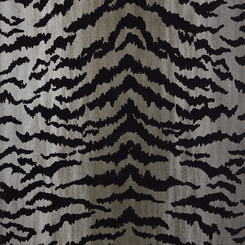 T83065 Tiger Flock Black on Metallic Silver Natural Resource 2 Wallpaper by Thibaut