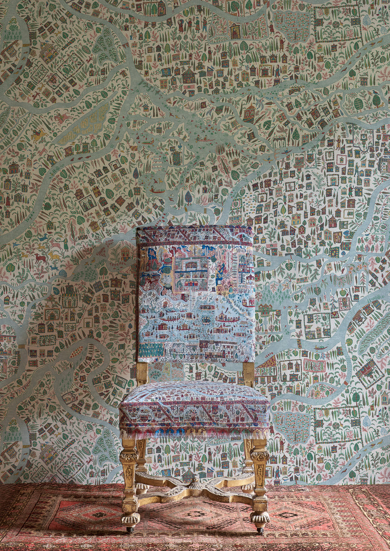 The Map Mini Sagebrush The Srinagar Map Fabric by Lewis & Wood